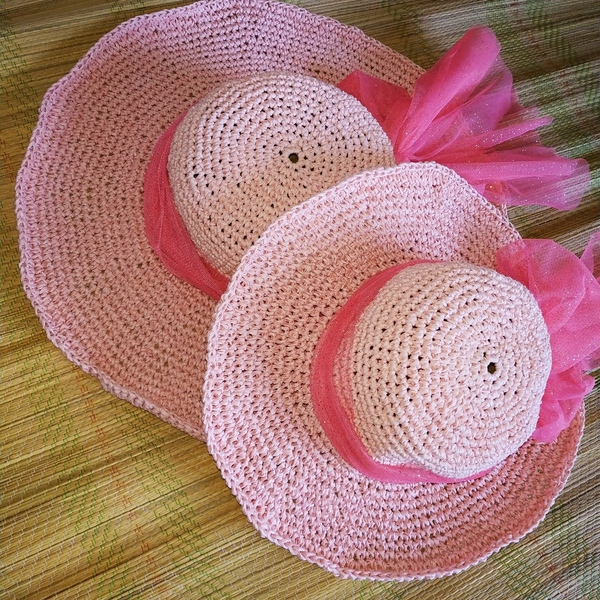 Χειροποίητο γυναικείο πλεκτό ροζ ψάθινο καπέλο με γείσο - ψάθινα - 5