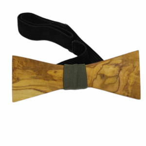 Ξύλινο παπιγιόν αντρικό, από φυσικό ξύλο ελιάς με χακί ύφασμα - ξύλο, ανδρικά - 2