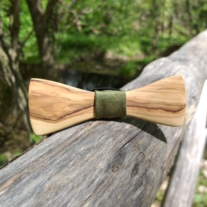 Ξύλινο παπιγιόν αντρικό, από φυσικό ξύλο ελιάς με χακί ύφασμα - ξύλο, ανδρικά - 5