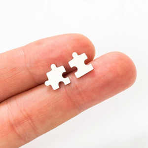 Σκουλαρίκια σε σχήμα κομμάτια puzzle - επάργυρα, καρφωτά, μικρά, ατσάλι - 3