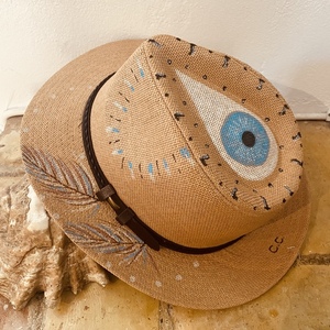 Ψάθινο καπέλο - Panama evil eye style - ζωγραφισμένα στο χέρι, ψάθινα - 2