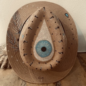 Ψάθινο καπέλο - Panama evil eye style - ζωγραφισμένα στο χέρι, ψάθινα - 3