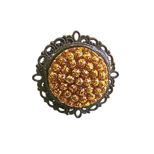 Δαχτυλίδι στρόγγυλο σε μπρούντζινη βάση με χρυσή κυψέλη - γυαλί, μπρούντζος, μεγάλα, αυξομειούμενα, φθηνά - 2