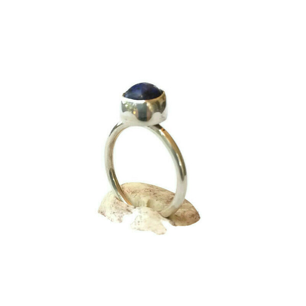 Ασημένιο δαχτυλίδι με ημιπολύτιμη πέτρα λάπις λάζουλι - ασήμι, μικρά, αυξομειούμενα