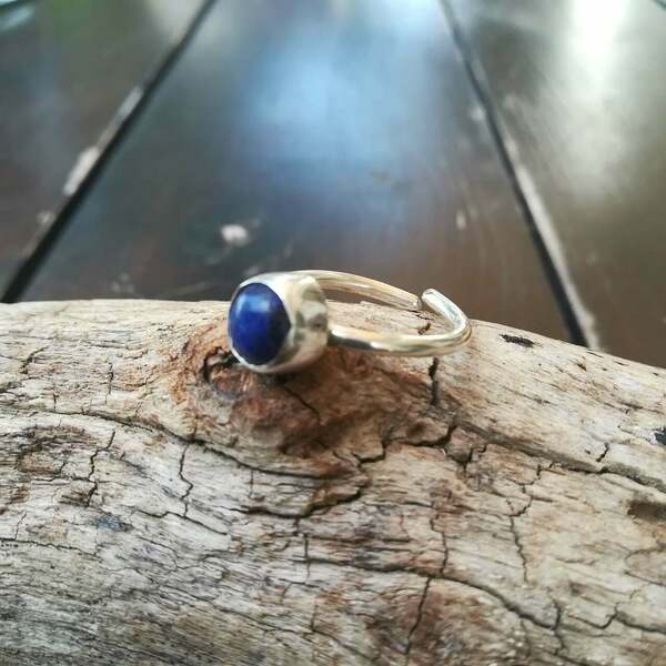 Ασημένιο δαχτυλίδι με ημιπολύτιμη πέτρα λάπις λάζουλι - ασήμι, μικρά, αυξομειούμενα - 3
