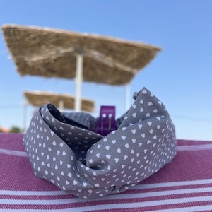 Κορδέλα Turban γκρι καρδούλες - λαστιχάκι, κορδέλες μαλλιών - 2