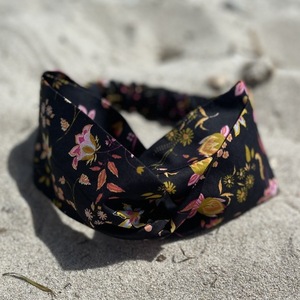 Κορδέλα Turban black lovely flowers - λαστιχάκι, αξεσουάρ παραλίας, κορδέλες μαλλιών - 2