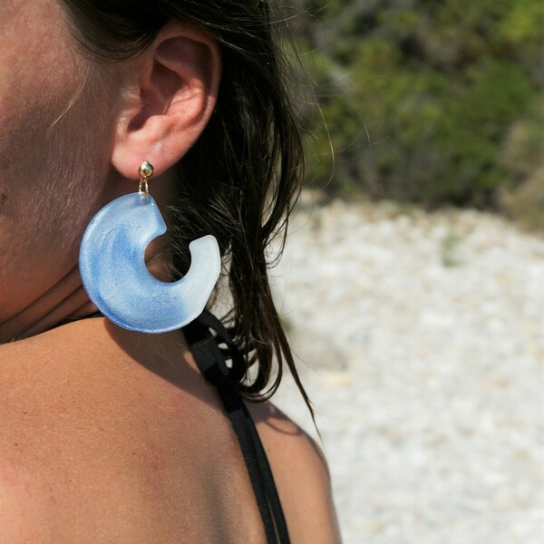 Ocean earrings από υγρό γυαλί - γυαλί, μεγάλα, φθηνά - 3