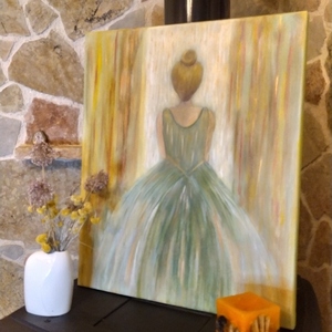 Πίνακας ζωγραφικής κορίτσι με όμορφο φόρεμα σε παράθυρο και χρωματιστό φόντο - πίνακες & κάδρα, πίνακες ζωγραφικής - 4