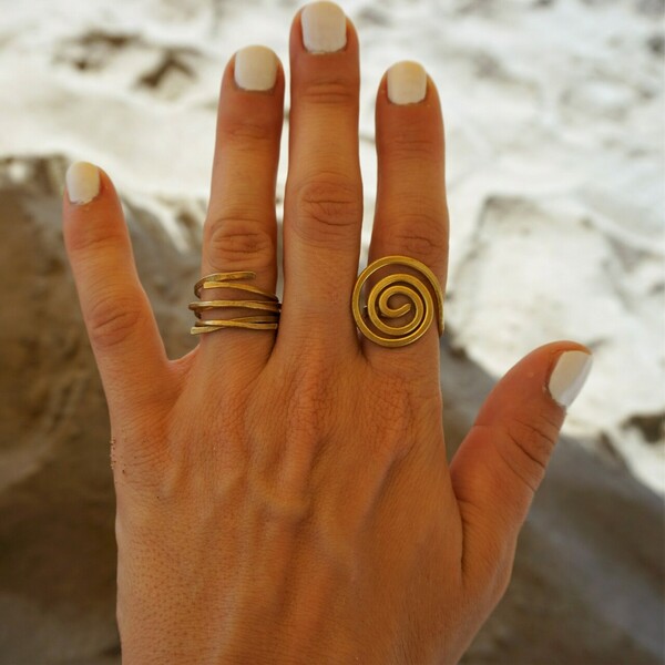 Σπείρα δαχτυλίδι από ορείχαλκο - ορείχαλκος, δώρο, boho, αυξομειούμενα, φθηνά - 3