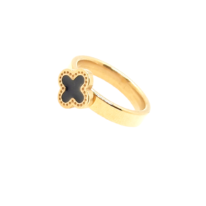 Ατσάλινο δαχτυλίδι με μαύρο σμάλτο σε χρυσό χρώμα - επιχρυσωμένα, ατσάλι, σταθερά
