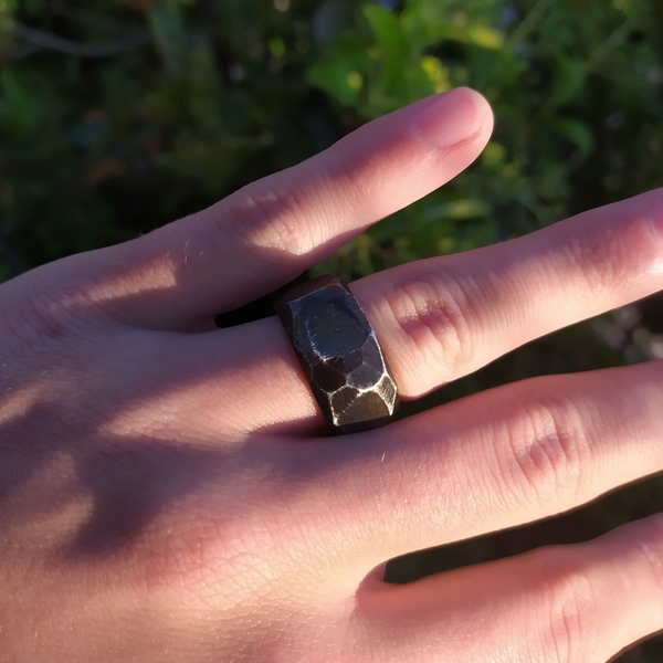 Χειροποίητο μαύρο ατσάλινο Πολυεδρικό δαχτυλίδι - ατσάλι, σταθερά, μεγάλα - 5