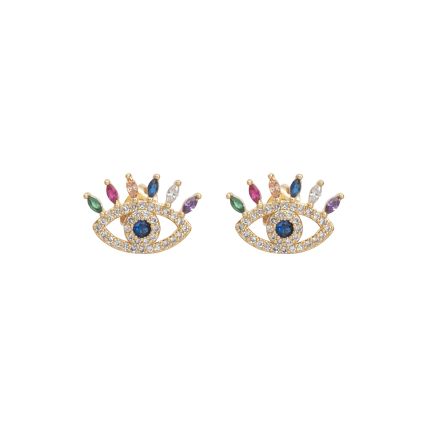 Σκουλαρίκια Καρφωτά με Zircon "Strassy Eye" - επιχρυσωμένα, ορείχαλκος, μάτι, καρφωτά, μικρά
