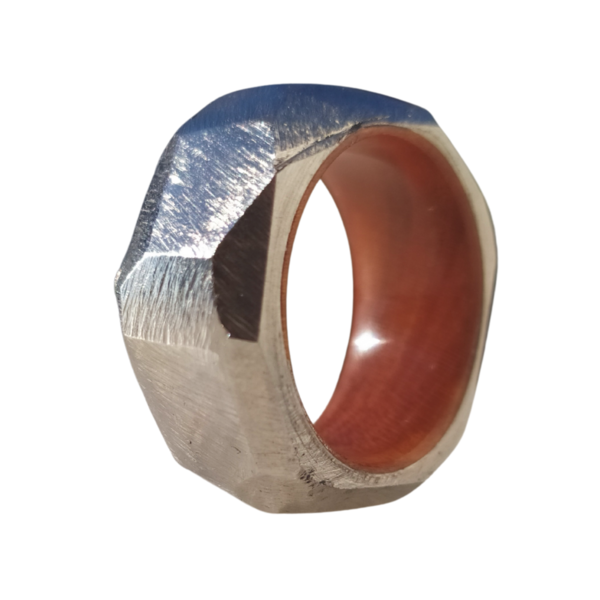 Χειροποίητο ατσάλινο πολυεδρικό Δαχτυλίδι με ξύλο - ατσάλι, σταθερά, μεγάλα