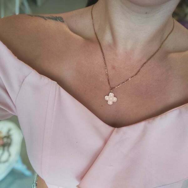 Baby pink cross in gold necklace - charms, σταυρός, κοντά, ατσάλι - 2