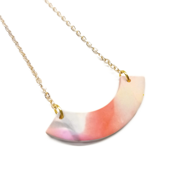 Κρεμαστό από πολυμερικό πηλό με εφέ "μάρμαρο" σε παστέλ χρώματα με χρυσαφί ατσάλινη κοντή αλυσίδα (2) Pink Lemon - charms, πηλός, κοντά, ατσάλι