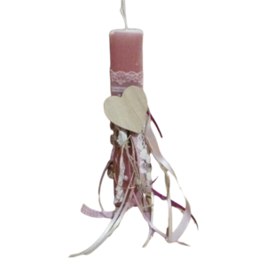 Λαμπάδα ροζ αρωματική με καρδούλα και κορδέλες στοιχείο κλειδί και καρδούλες - λαμπάδες, πηλός, μικρά, αυξομειούμενα, φθηνά