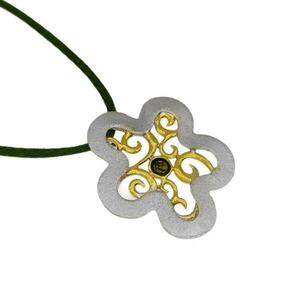 Ασημένιο κολιέ λουλούδι με λεπτή επίστρωση χρυσού και σμάλτο - charms, ασήμι 925, λουλούδι, επιπλατινωμένα, επιχρυσωμένο στοιχείο - 2