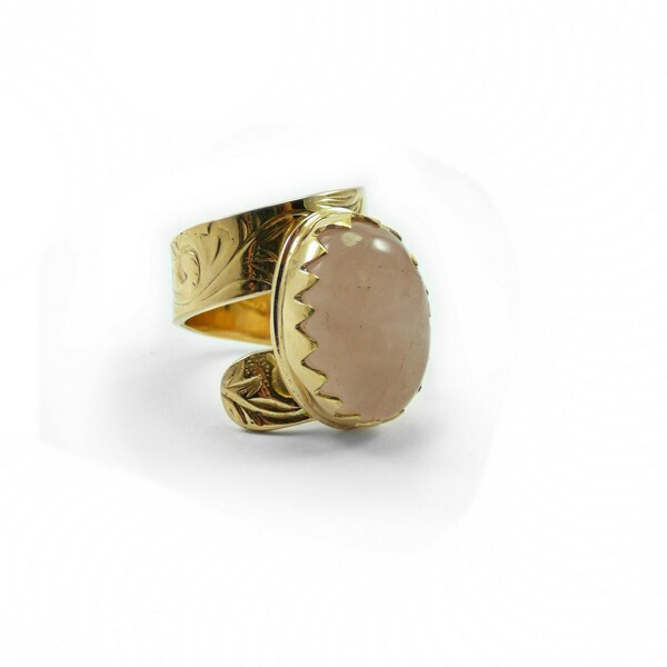 " Pink Vintage Quartz " - Χειροποίητο επίχρυσο δαχτυλίδι με Ροζ Χαλαζία. - ημιπολύτιμες πέτρες, επιχρυσωμένα, ορείχαλκος, αυξομειούμενα - 2