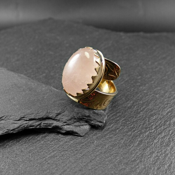 " Pink Vintage Quartz " - Χειροποίητο επίχρυσο δαχτυλίδι με Ροζ Χαλαζία. - ημιπολύτιμες πέτρες, επιχρυσωμένα, ορείχαλκος, αυξομειούμενα - 4