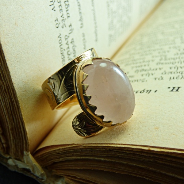 " Pink Vintage Quartz " - Χειροποίητο επίχρυσο δαχτυλίδι με Ροζ Χαλαζία. - ημιπολύτιμες πέτρες, επιχρυσωμένα, ορείχαλκος, αυξομειούμενα - 5