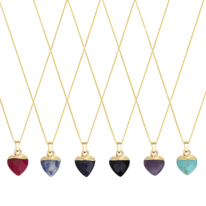 Κολιέ με Ημιπολύτιμες Πέτρες "Mini Hearts" - charms, κοντά, επιχρυσωμένα, ασήμι 925, ημιπολύτιμες πέτρες