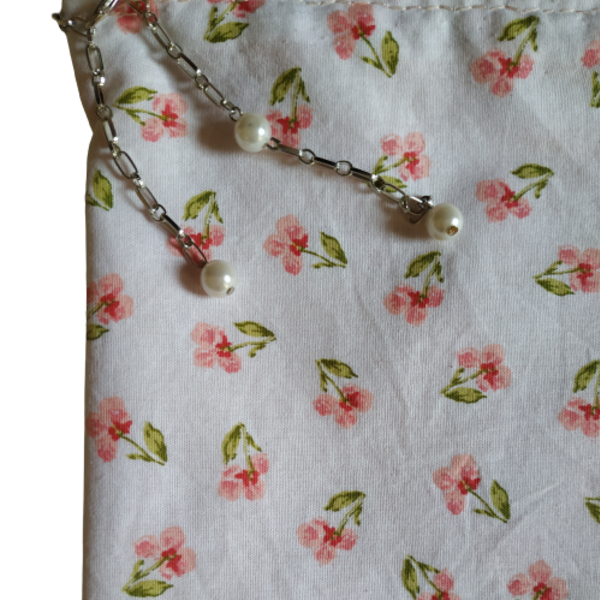 Τσάντα ώμου - χειρός λευκή με λουλούδια 22x16εκ. - ύφασμα, ώμου, κουμπί, φλοράλ, μικρές - 3