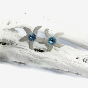Blue Summer-Επάργυρα σκουλαρικια με πέτρες Swarovski - ημιπολύτιμες πέτρες, επάργυρα, καρφωτά, μικρά - 3