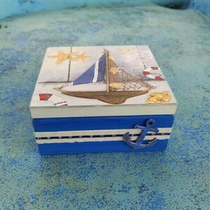 Κουτί Ξύλινο αποθήκευσης 16,5cm x16,5cm x7,5cm Μπλε Καραβάκι - μπλε, ξύλο, οργάνωση & αποθήκευση, καράβι - 5