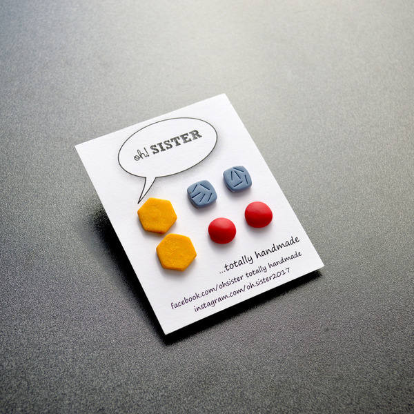 Σετ 3 μικρά κουμπωτά σκουλαρίκια σε έντονα χρώματα - πηλός, καρφωτά, μικρά, ατσάλι - 2