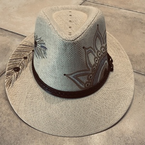 Καπέλο Panama - Santorini - ζωγραφισμένα στο χέρι, ψάθινα - 2
