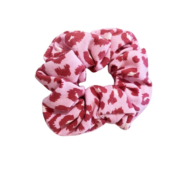 Ροζ λεοπάρ scrunchie - λαστιχάκι, για τα μαλλιά, αξεσουάρ μαλλιών