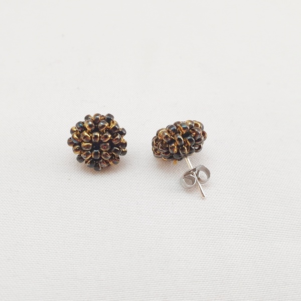 Καρφωτά σκουλαρίκια mini berries "black california night" - minimal, καρφωτά, μικρά, seed beads - 3