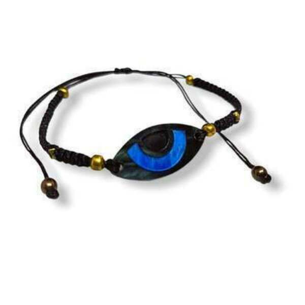 Βραχιόλι Μαύρο Μακραμέ με μάτι από Plexi και Αιματίτη - ημιπολύτιμες πέτρες, μακραμέ, μάτι, χεριού, αυξομειούμενα