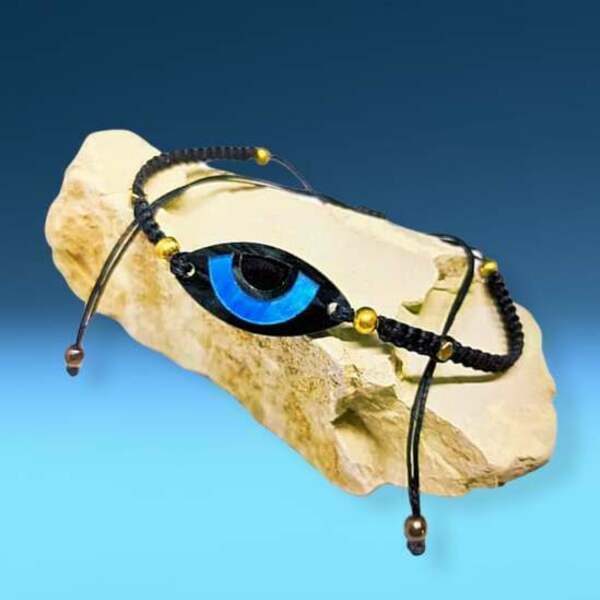 Βραχιόλι Μαύρο Μακραμέ με μάτι από Plexi και Αιματίτη - ημιπολύτιμες πέτρες, μακραμέ, μάτι, χεριού, αυξομειούμενα - 3