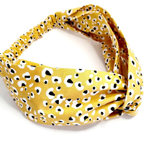Κίτρινη Κορδέλα Μαλλιών "yellow leopard" - ύφασμα, απαραίτητα καλοκαιρινά αξεσουάρ, turban, headbands
