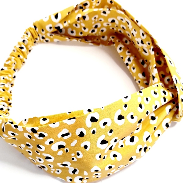 Κίτρινη Κορδέλα Μαλλιών "yellow leopard" - ύφασμα, απαραίτητα καλοκαιρινά αξεσουάρ, turban, headbands - 3