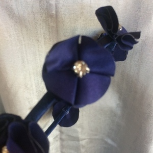 Παιδική Στέκα με σατέν λουλούδια και στρασάκια σε βεραμάν, βυσσινί, μπλε - στρας, λουλουδάτο, στέκες μαλλιών παιδικές, αξεσουάρ μαλλιών - 4