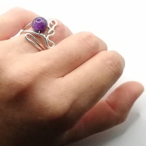 Loopins δαχτυλίδι με αμέθυστο - ημιπολύτιμες πέτρες, αμέθυστος, μικρά, boho, αυξομειούμενα - 4