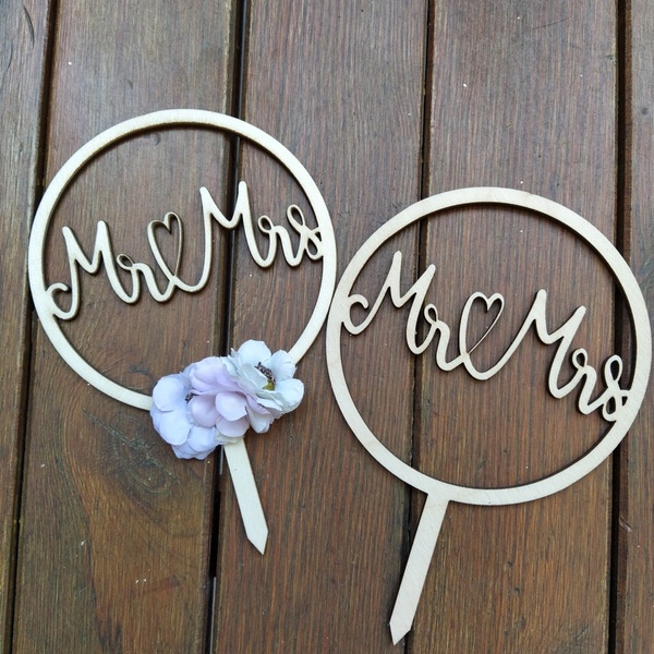 Cake topper "Mr & Mrs" 10 εκατοστών - διακοσμητικό, mr & mrs, γάμος, ξύλινο, διακοσμητικά για τούρτες - 2