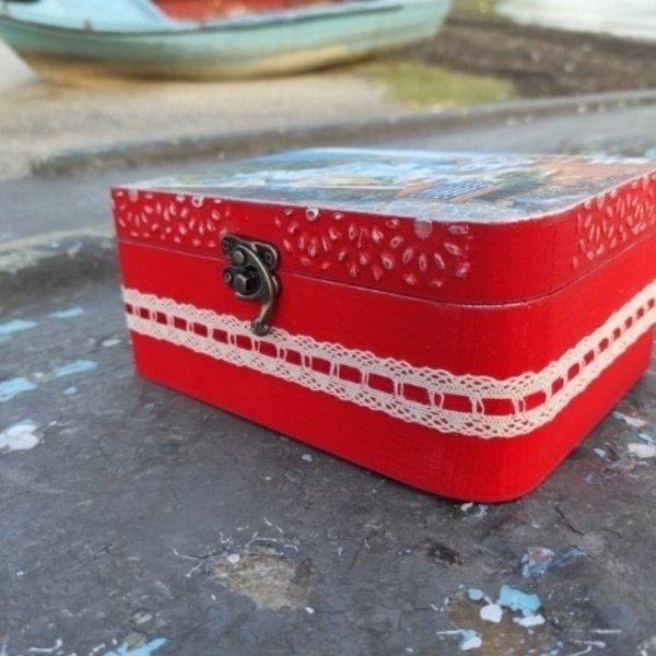 Κουτί Ξύλινο Κόκκινη Σαντορίνη 18cm x13cm x 8,5cm - ξύλο, οργάνωση & αποθήκευση, δώρα για γυναίκες - 5