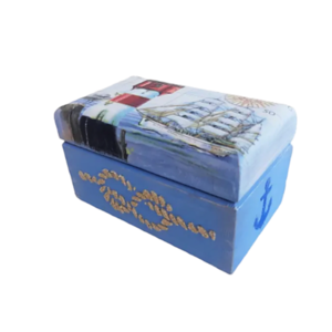 Ξύλινο Κουτί 15cm x 9cm x 9cm Γαλάζιος Φάρος - ξύλο, οργάνωση & αποθήκευση, κοσμηματοθήκη, δώρα για γυναίκες