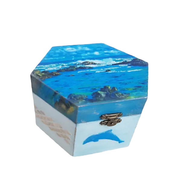Ξύλινο Κουτί 15,5cm x13,5cm x 8,5cm Μπλε Θάλασσα - ξύλο, οργάνωση & αποθήκευση, δώρα για γυναίκες