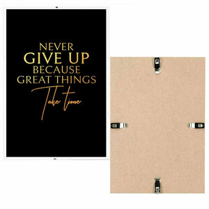 "Never Give Up" Inspirational Quote Σε Γυάλινη Κορνίζα Με Κλιπ 21x30cm - πίνακες & κάδρα, 3d κάδρο, πίνακες ζωγραφικής - 3