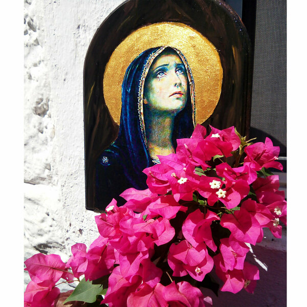 Χειροποίητη Εικόνα Της Παναγίας Σε Mdf 21x30cm - πίνακες & κάδρα, δώρα για βάπτιση, δώρο γέννησης, πίνακες ζωγραφικής - 2