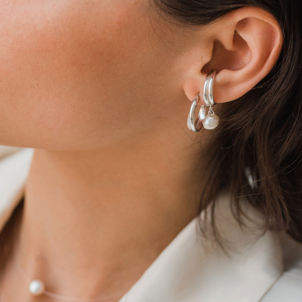 Ασημένιο μονό σκουλαρίκι Pearl Ear Cuff με μαργαριτάρι γλυκού νερού. - ασήμι, μαργαριτάρι, μικρά, ear cuffs - 5