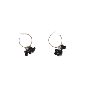 Semi-hoops με μαύρο τσιπς - κρίκοι, πέτρες, μικρά, faux bijoux, φθηνά - 2