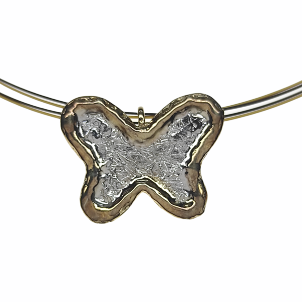 Γυναικείο Χειροποίητο ασημένιο κολιέ ασημί -χρυσό ΠΕΤΑΛΟΥΔΑ - ασήμι 925, πεταλούδα, κοντά, επιπλατινωμένα, επιχρυσωμένο στοιχείο - 2