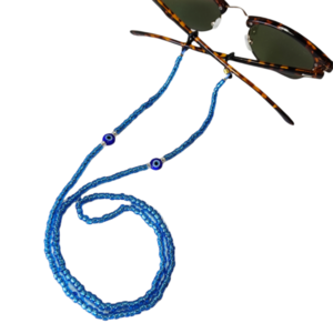 Κορδόνι για γυαλιά με μπλε χάντρες και μάτι - χειροποίητα, χάντρες, ουράνιο τόξο, απαραίτητα καλοκαιρινά αξεσουάρ, κορδόνια γυαλιών