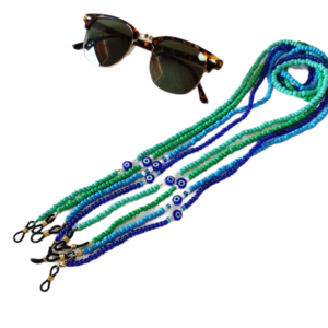 Κορδόνι για γυαλιά με μπλε χάντρες και μάτι - χειροποίητα, χάντρες, ουράνιο τόξο, απαραίτητα καλοκαιρινά αξεσουάρ, κορδόνια γυαλιών - 5